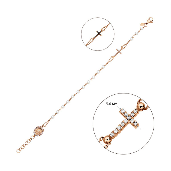 Золотой браслет с жемчугом и двусторонним крестиком (арт. 322377прлб) – изображение 4