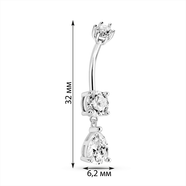Серебряная серьга-пирсинг для пупка с фианитами (арт. 7512/2180661) – изображение 2
