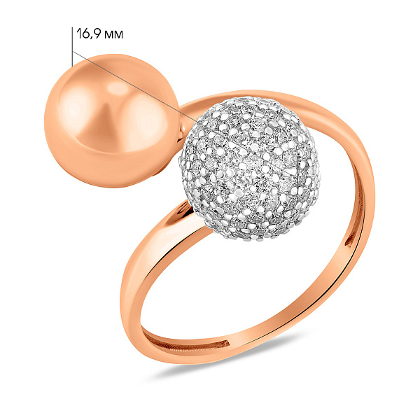 Кольцо из красного золота с фианитами (арт. 1401069) – изображение 3