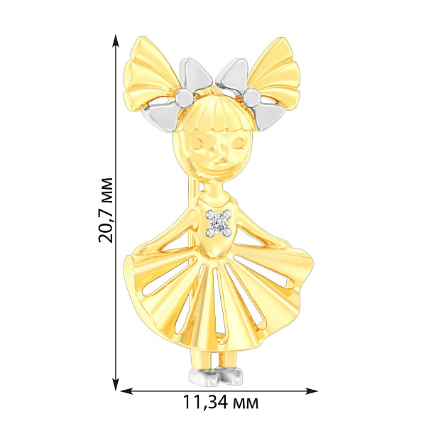 Золота брошка «Дівчинка» з фіанітом (арт. 360079ж) – зображення 2