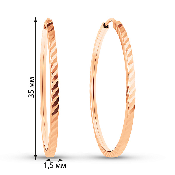 Золоті сережки-кільця з алмазною гранню (арт. 122102/35) – зображення 2