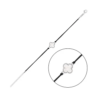 Браслет Конюшина на шовковій нитці зі срібними вставками (арт. 7309/4951пч)