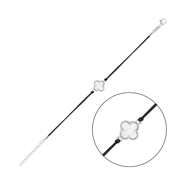 Браслет Конюшина на шовковій нитці зі срібними вставками (арт. 7309/4951пч) – зображення 1