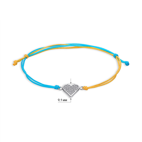 Браслет на шовковій нитці Серце з фіанітами (арт. 7309/4732гж) – зображення 2