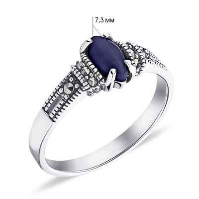 Серебряное кольцо с синим ониксом и марказитами (арт. 7401/4676мркос)