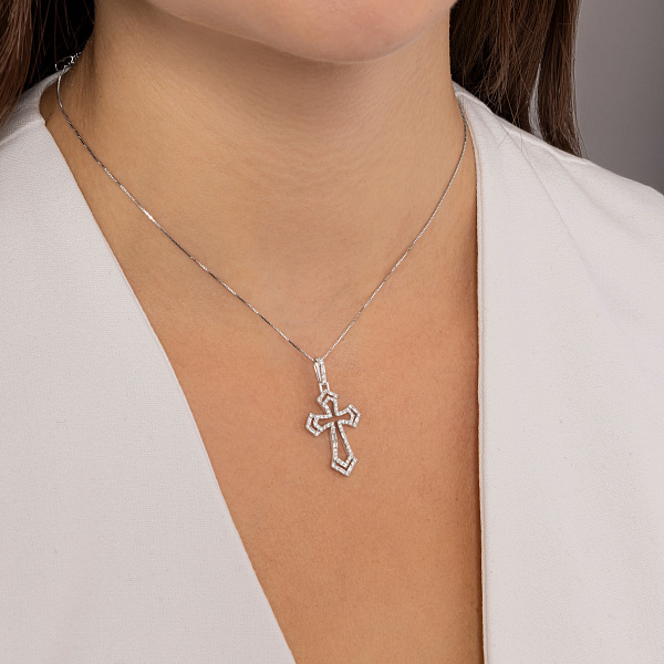 Крестик из белого золота с бриллиантами (арт. П341675050б) – изображение 3