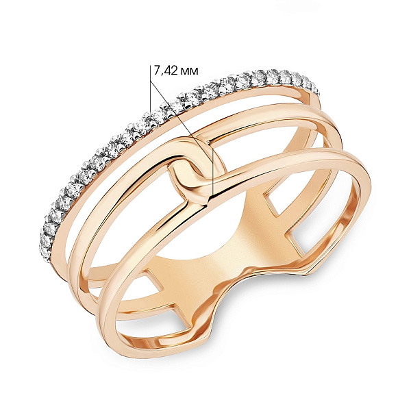 Тройное кольцо из красного золота с фианитами (арт. 154991) – изображение 2