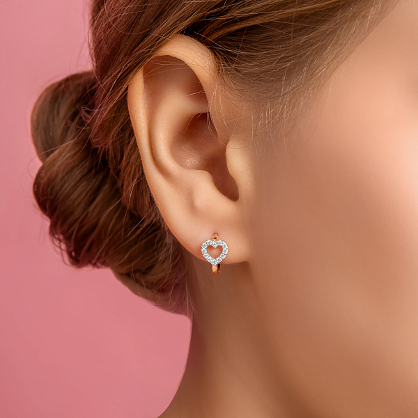Золотые серьги Сердечки с фианитами (арт. 1101021) – изображение 2