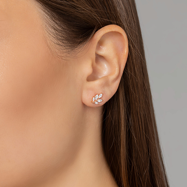 Золотые серьги Листики с фианитами (арт. 111337) – изображение 2