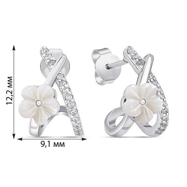 Серебряные пусеты Цветок с керамикой и с фианитами (арт. 7518/7179кмб) – изображение 2