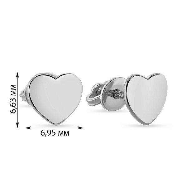 Сережки-пусети «Сердечки» з білого золота (арт. 107216б) – зображення 2