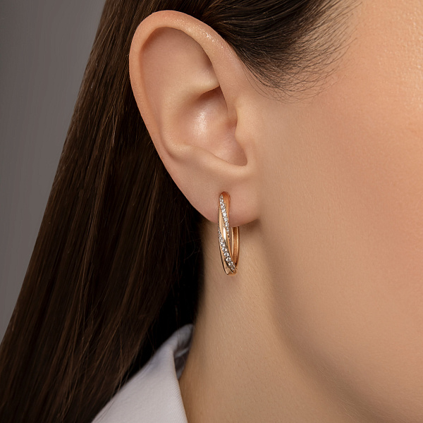 Золотые серьги кольца с фианитами (арт. 110331) – изображение 2