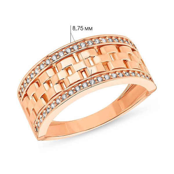 Широкое кольцо из красного золота с фианитами (арт. 155240) – изображение 2