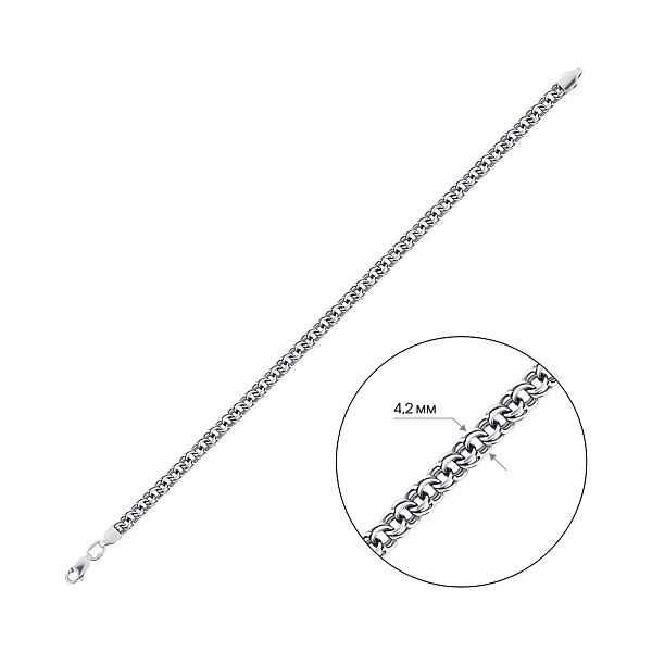 Срібний браслет  плетіння Бісмарк (арт. 0310307ч) – зображення 2