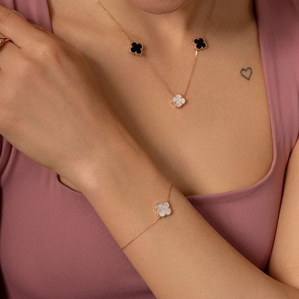 Золотий браслет Конюшина з одним перламутром (арт. 341496/10п) – зображення 3