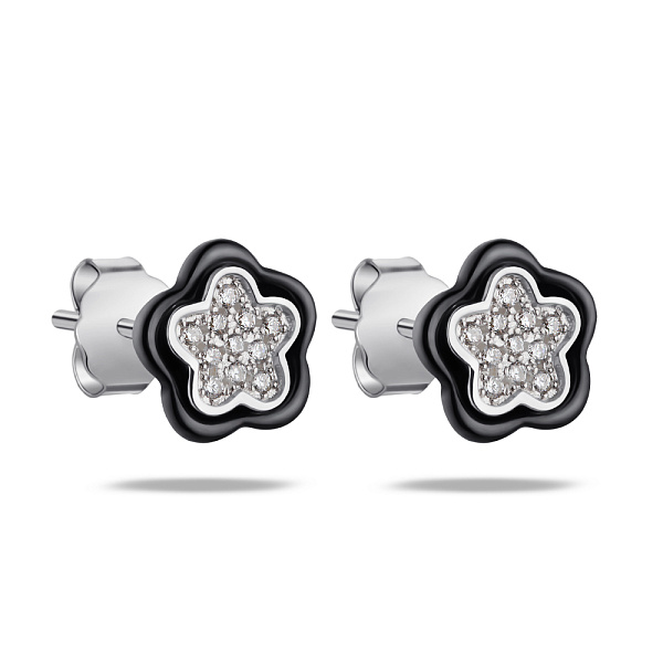 Сережки-пусети зі срібла і кераміки з фіанітами (арт. 7518/6298кмч) – зображення 1