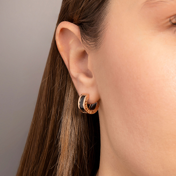 Сережки-кольца из красного золота с ониксом (арт. 104180/15о) – изображение 2