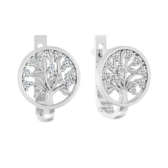 Сережки "Дерево життя" з білого золота (арт. 110876б)