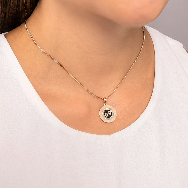 Золотой подвес "Близнецы" с фианитами и эмалью (арт. 440681ечб) – изображение 2