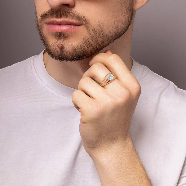 Печатка из красного золота с фианитом (арт. 180392кб) – изображение 4