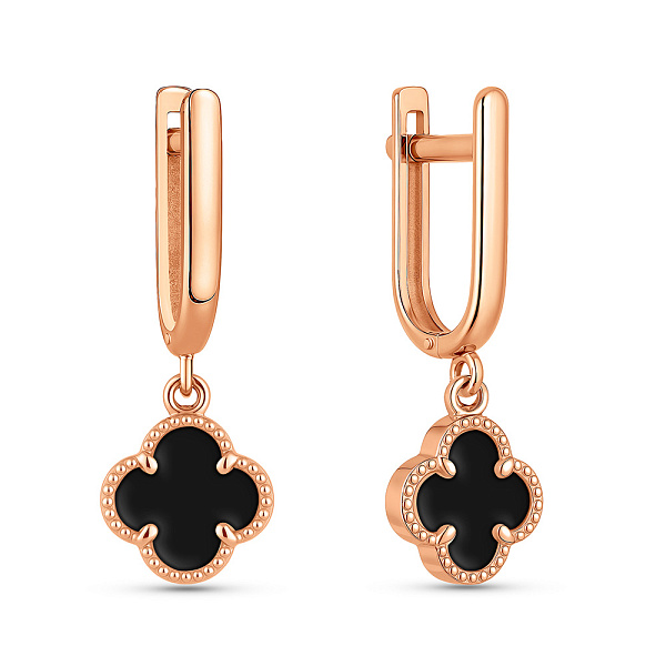 Сережки-підвіски Конюшина з оніксом (арт. 110714/8о) – зображення 1