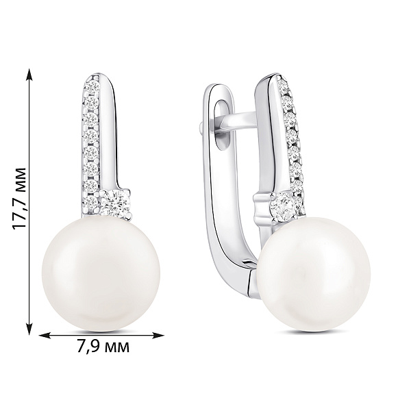 Серебряные серьги с жемчугом и фианитами (арт. 7502/9943жб) – изображение 2