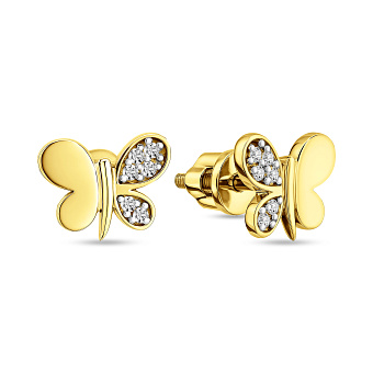 Золотые серьги пусеты Бабочки с фианитами (арт. 110328ж)