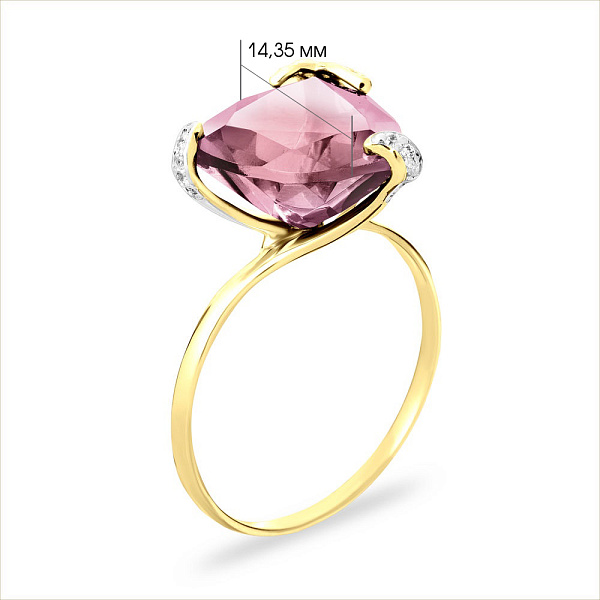 Кольцо из желтого золота с розовым кварцем (арт. 140671Пжр) – изображение 2