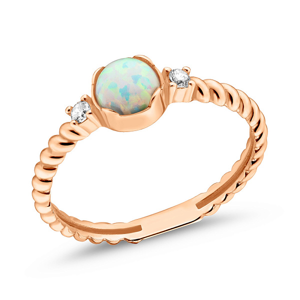 Золотое кольцо с опалом и фианитами  (арт. 155594Поб) – изображение 1