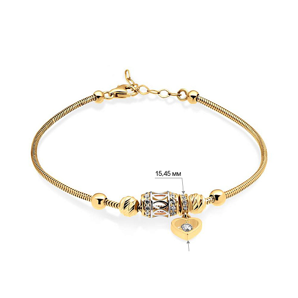 Браслет золотий з фіанітами і з підвіскою "Серце" (арт. 325099жП1) – зображення 2