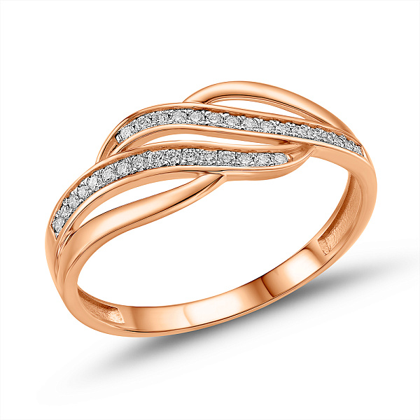 Золотое кольцо в красном цвете металла с бриллиантами (арт. К011223010) – изображение 1