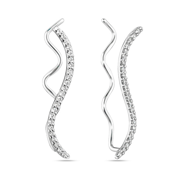 Сережки-клаймбери з білого золота з доріжкою з діамантів  (арт. С011253020б) – зображення 1