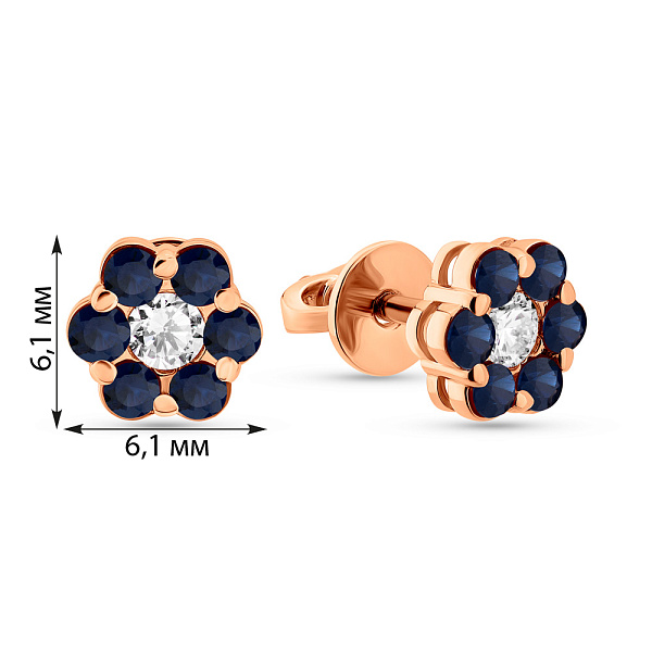 Золотые пусеты с сапфирами и бриллиантом (арт. Т011634с) – изображение 3