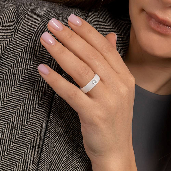 Каблучка з кераміки і білого золота з діамантом (арт. К011228005бба) – зображення 3