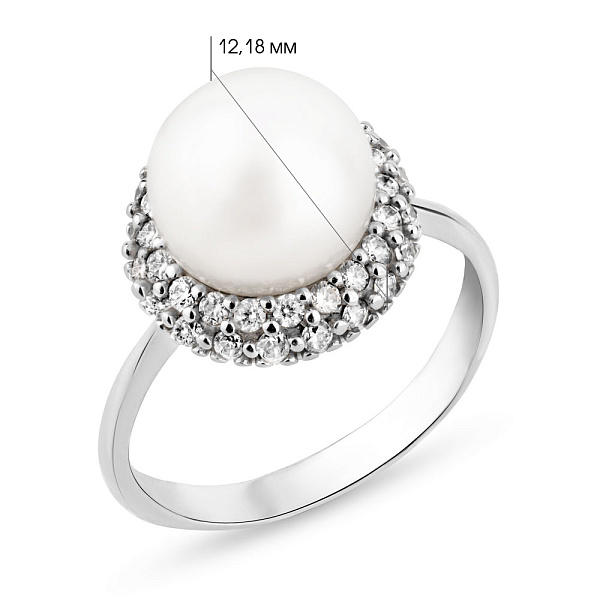 Каблучка з білого золота з перлиною та фіанітами (арт. 151167бпрлб) – зображення 2