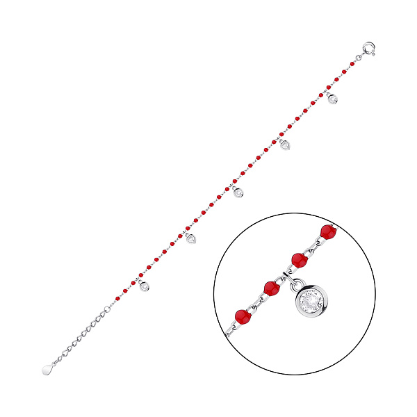 Срібний браслет на ногу з емаллю та фіанітами (арт. 7509/4119нек) – зображення 1