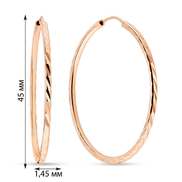 Золотые серьги-кольца в красном цвете металла (арт. 106262/45) – изображение 2