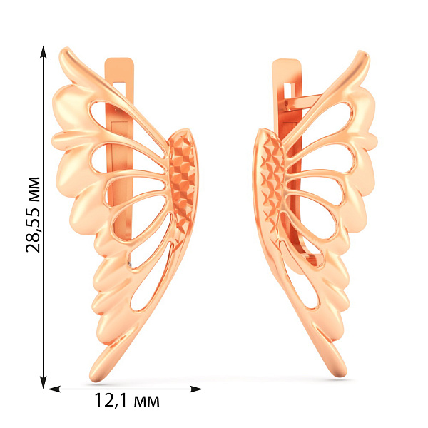 Сережки Крила з червого золота (арт. 1101048а) – зображення 2