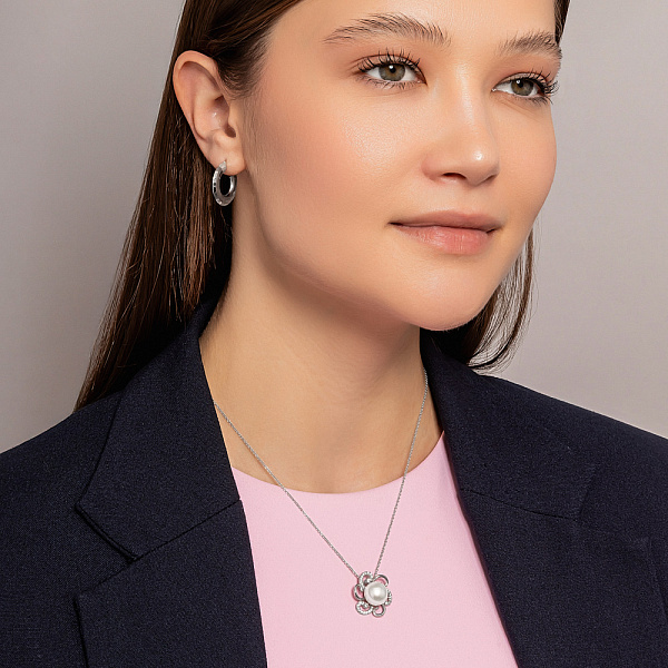 Подвес из белого золота с жемчужиной и фианитами (арт. 422890бпрлб) – изображение 3