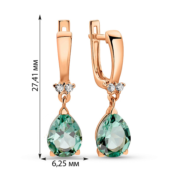Золотые сережки с зеленым кварцем и фианитами (арт. 111154Псз) – изображение 4