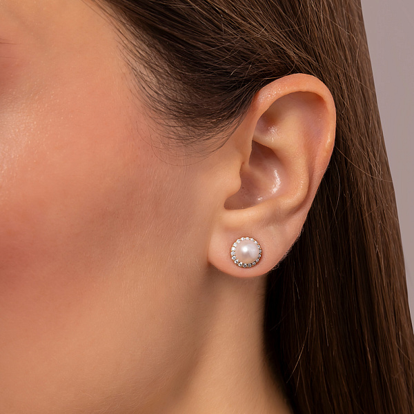 Золоті сережки пусети з перлами і фіанітами (арт. 101777прлб) – зображення 3