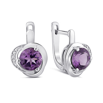 Серебряные серьги с аметистом и фианитами (арт. 7502/2193937А)