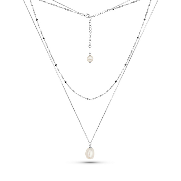 Срібне кольє з перлиною (арт. 7507/2306жб) – зображення 2