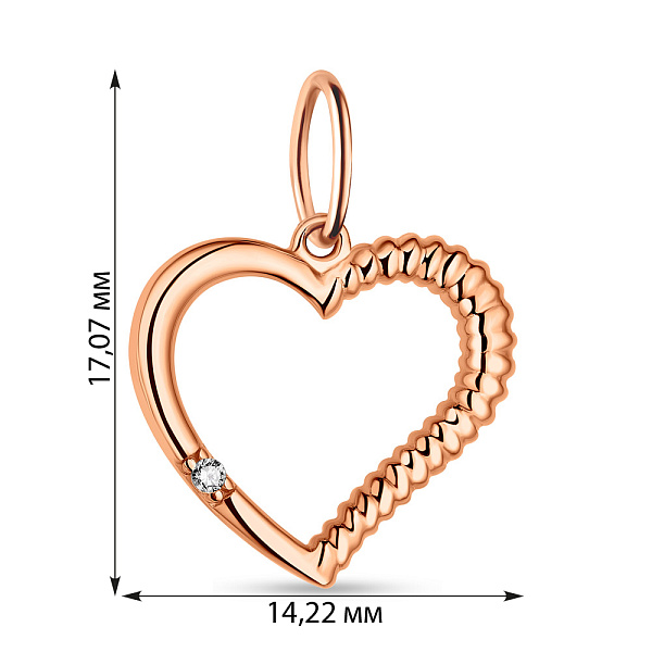 Подвес Сердце из красного золота с фианитом (арт. 424465) – изображение 3