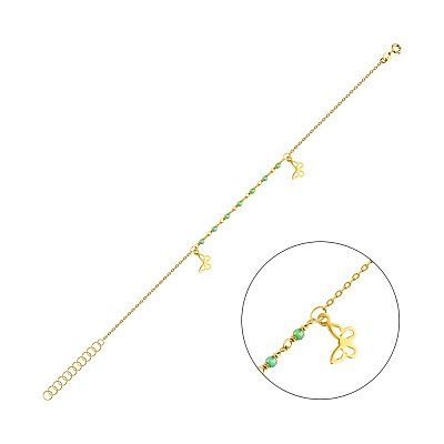 Золотой браслет на ногу Бабочки с фианитами (арт. 325665жзн)