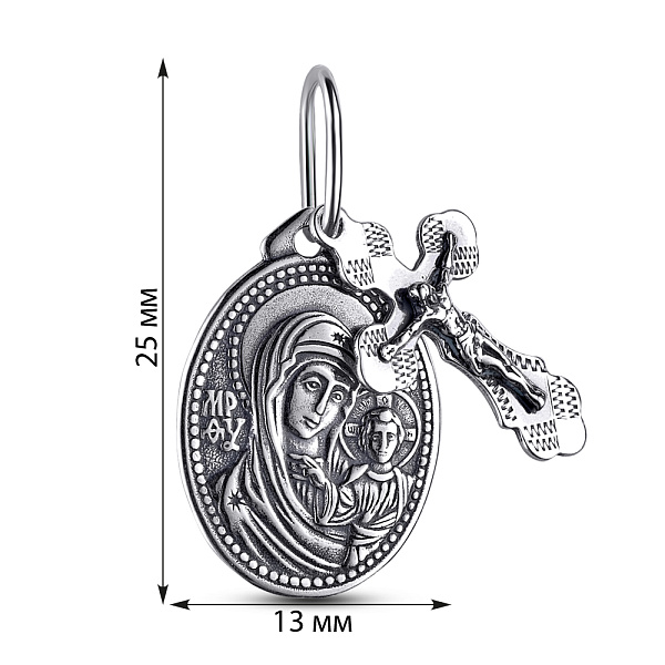 Срібна ладанка Божа Матір Казанська з хрестиком (арт. 7917/3756-ч) – зображення 2
