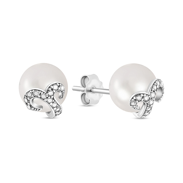 Золотые серьги с жемчугом и фианитами (арт. 105934бпрлб) – изображение 1