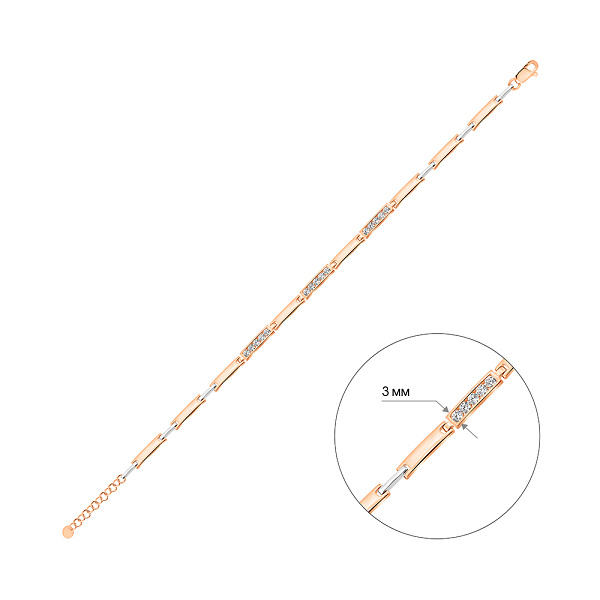 Браслет з червоного і білого золота з фіанітами (арт. 340053кб) – зображення 2