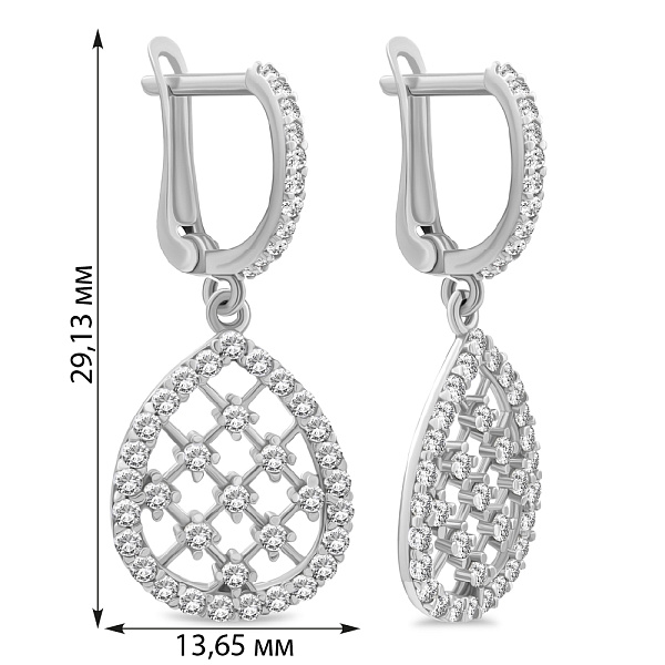 Сережки-подвески из белого золота с фианитами (арт. 102324б) – изображение 2