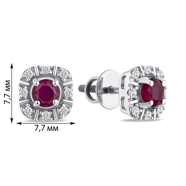 Серебряные пусеты с рубином и фианитами (арт. 7518/2187868Р) – изображение 2